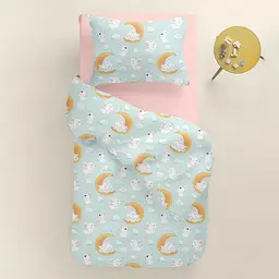 Дитяча постільна білизна в ліжечко SOFT BUNNY CS3, м'ята (BunnyMoonOrangeMint_40Rose_140) - мініатюра 2