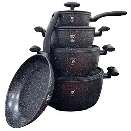 Набір каструль із сковородою та сотейником Top Kitchen TK00098 з гранітним покриттям 9 предметів Чорний