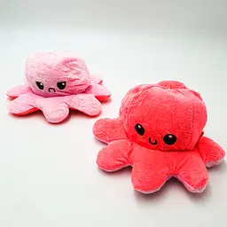 М'яка іграшка Восьминіг перевертень двосторонній веселий сумний Mood Octopus 16 см UKC рожевий/кораловий - мініатюра 3