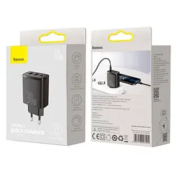 Мережевий зарядний пристрій Baseus Compact Quick Charger 2USB + 1Type-C 30W CCXJ-E01 Black - мініатюра 7
