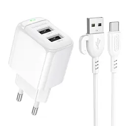 Зарядний пристрій Borofone BAS41A 12W/2USB + Type-C White