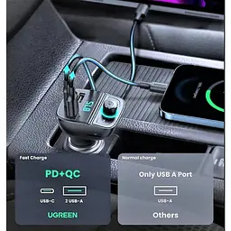 FM трансмітер модулятор Ugreen CD229 Bluetooth 5.0 чорний - мініатюра 7