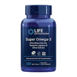 Омега-3 Life Extension Super Omega-3 EPA/DHA Fish Oil, Sesame Lignans & Olive Extract 120 enteric coated softgels