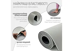 Килимок для йоги та фітнесу EasyFit TPE+TC 6 мм двошаровий сірий-чорний (EF-1924-GYBK) - мініатюра 3