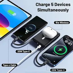 Портативний магнітний бездротовий зарядний пристрій Azmuth Magsafe Powerbank для iPhone 10000 мА·год, 22.5 Вт PD - мініатюра 4