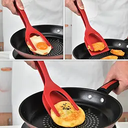 Лопатка-щипці 2в1 для перевертання та захоплення продуктів 31 см, Kitchen Master Червоний 87414 - мініатюра 1