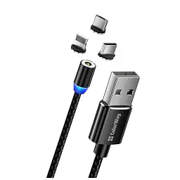 Дата кабель USB 2.0 AM to Lightning + Micro 5P + USB-C 1.0m Magnet only charge ColorWay (CW-CBUU020-BK) - мініатюра 4