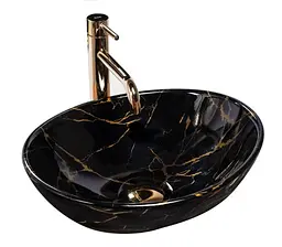 Умивальник Rea Sofia 41x34,5 black marble shiny (REA-U5611), Глянцева