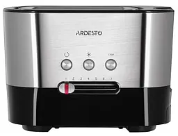 Тостер Ardesto T-K210, Steel Black, 1000W, 2 тости, 2 відділення, 10 режимів підсмажування, автоцентрування, кнопка скасування приготування, підігрів, підсвічення кнопок управління, функція додаткового підйому - мініатюра 5