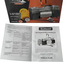 Компресор автомобільний двопоршневий Force MAX 12v 300вт 90л 10атм 14А з дефлятором (EL 100 090) - мініатюра 5