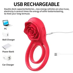 Вібруюче подвійне ерекційне кільце Hgod Rose USB Червоний K000755 - мініатюра 6