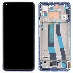 Дисплей Xiaomi Mi 11 Lite / Xiaomi 11 Lite 5G NE чорний, Huaxing, Amoled, оригінал PRC переклеєне скло, з рамкою голубого кольору, Bubblegum Blue