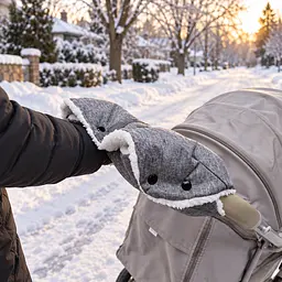 Рукавички-муфта зимові на коляску теплі універсальні на кнопках з хутром сірі - мініатюра 3