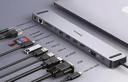 USB-Хаб Real-EL CQ-1000 USB3.0х3/USB-C/HDMI/VGA/RJ45/SD/TF/3.5 mm audio, 0.4m, Space Grey UAH (EL123110005) - мініатюра 7