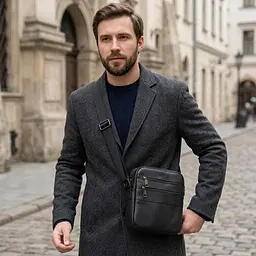 Чоловіча сумка месенджер із зернистої натуральної шкіри Shvigel 22847 чорна - мініатюра 2