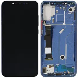 Дисплей Xiaomi Mi 8 чорний, Amoled, оригінал PRC, з рамкою блакитного кольору, Blue