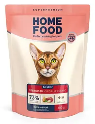 Гіпоалергенний беззерновий корм для котів Home Food з качкою та грушею 0,4кг