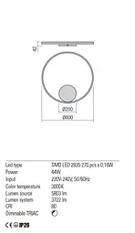 Бра Redo ORBIT AP/PL LED 42W 3000K D600 INDIRECT LIGHT BRASS (4.1.2) 01-1705 - мініатюра 3