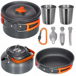 Набір туристичного посуду Camping Cooking, алюміній, з карабіном - мініатюра 2