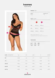 Напівпрозорий набір з прикрасами Obsessive Ivannes top & thong 2XL/3XL, чорний, топ та танга - мініатюра 7