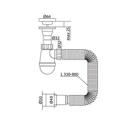 Сифон для умивальника Mixxus SU-09-A 1 1/4"×32 з литим випуском MI8189 - мініатюра 2