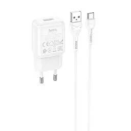 Адаптер живлення мережевий HOCO C96A 1*USB-A 2.1 A білий набір із кабелем Type-C - мініатюра 2