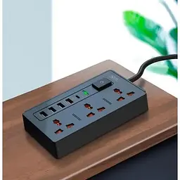 Мережевий фільтр XO WL06 подовжувач 1.8 м 3 розетки 4 USB чорний - мініатюра 6