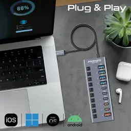 Концентратор Promate USB-C 10-in-1 5xUSB-C + 5xUSB gray (gegahub-5g) - мініатюра 5