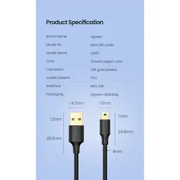 Дата кабель USB 2.0 AM to Mini 5P 1.0m US132 black Ugreen (10355) - мініатюра 9