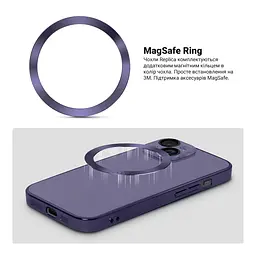 Чехол-накладка для Apple iPhone 15, Replica MagSafe, фиолетовый, противоударный защитный чехол с магнитным кольцом MagSafe, защита всего корпуса, TPU+PC, зеркальный, выступающий бортик вокруг экрана, ArmorStandart (ARM76224) - мініатюра 4