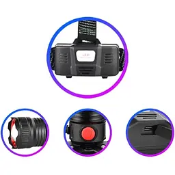 Ліхтар налобний Bailong SY-8101-TG акумуляторний світлодіодний зарядка від Type-C Bailong Чорний - мініатюра 2