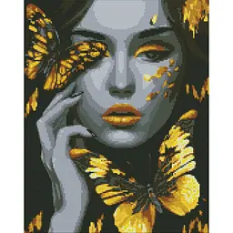 Алмазна мозаїка Дівчина із золотими метеликами AMO7723 40х50 см