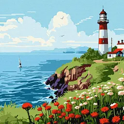 Картина за номерами Пейзаж. Маяк з квітами 30x30 см Ідейка KHO 2788