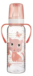 Пляшка з вузьким отвором 250 мл з малюнком і ручкою "BPA FREE" колекція "Кольорова ферма" Рожева