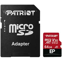 Карта пам'яті Patriot LX microSDXC 64GB UHS-I U3 V30 A1 EP + SD adapter (PEF64GEP31MCX) [113858]