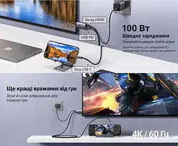 Відеокабель UGREEN CM675 USB-C - HDMI 4K 60 Гц PD 100 Вт 2 м сіро-чорний (55330) - мініатюра 8