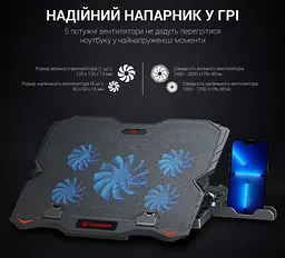 Охолоджувальна підставка для ноутбука до 15,6 дюйма GamePro GPCP-627 2xUSB 5xfans - мініатюра 11