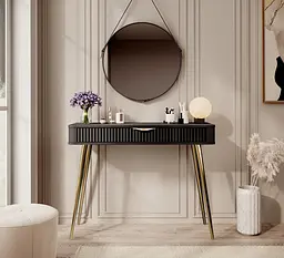 Стіл туалетний Perfect Home Ланте / Lante 1S/100 з 1 шухлядою і золотими ніжками Чорний (PFH-091196) - мініатюра 6