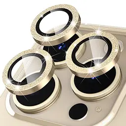 Захисне скло Metal Sparkles на камеру (у упак.) для Apple iPhone 15 Pro (6.1) /15 Pro Max (6.7) Золотий / Gold - мініатюра 3