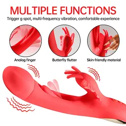 Вібратор-кролик B-Series Cute Butterfly Dual Flicking, 25.4 см (червоний) - мініатюра 3