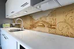 Кухонний фартух Гранд Канал вінілова наклейка ПВХ Венеція Візерунки вантажу Бежевий Happy Pocket Z180624