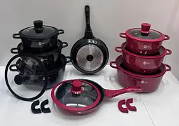 Набір каструль і сковорода Higher Kitchen HK-305, Набір посуду з антипригарним покриттям (Червоний, Чорний) - мініатюра 7