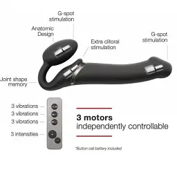 Безремневий страпон Strap-On-Me Vibrating Black M регульований з вібрацією та з пультом ДК діаметр 3.3 см - мініатюра 3