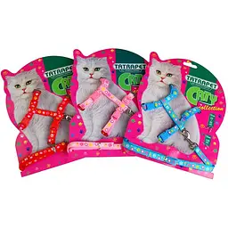 Набір для котів TatraPet Caty шлея + повідець, червоний/блакитний/рожевий, 1×25 см