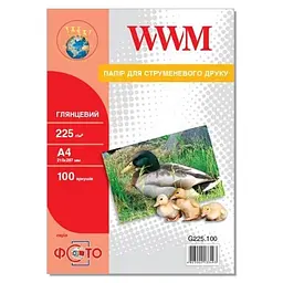 Фотобумага, глянцевая, A4, 225 г/м² WWM teh0033200