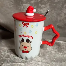 Чашка новорічна Snowman з кришкою та ложкою Олень 360 мл Біла - мініатюра 6