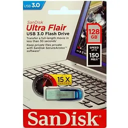 USB флеш накопичувач SanDisk 128GB Ultra Flair Blue USB 3.0 (SDCZ73-128G-G46B) - мініатюра 6
