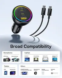 Автомобільний зарядний адаптер Baseus 152.5 W BSCC-ZX-CCL 2C+U з кабелем чорне - мініатюра 4