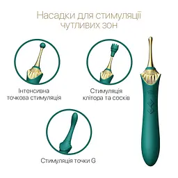 Вагінально-кліторальний вібратор Zalo - Bess Turquoise Green, багатофункціональний із насадками - мініатюра 4