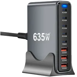 Зарядний пристрій XoKo 2xUSB-C PD3.1 140W + 2xUSB-C PD100W + 1xUSB-C PD65W + 3xUSB QC30W GaN (QC-600) - мініатюра 1